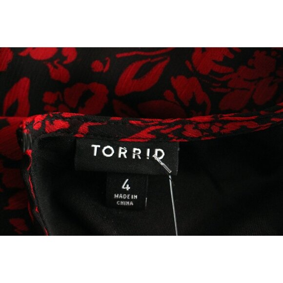 Torrid Midi Chiffon Dress 4X Surplice V-Neck Balloon Sleeve Black Crinkle Flowy - Picture 6 of 8